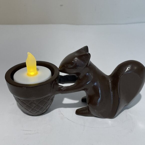 Crate & Barrel Squirrel & Acorn Votive Candle Holder Painted Brass Metal Brown - Picture 5 of 11